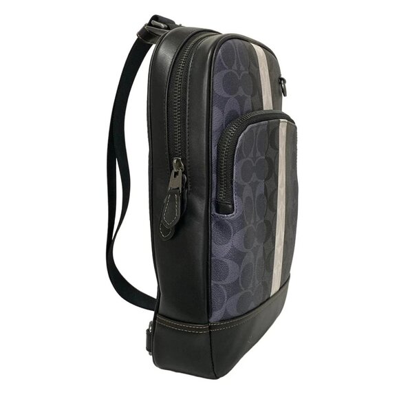 COACH Graham Pack Signature Canvas with Varsity Stripe C3229 Black Cream - - Picture 2 of 8